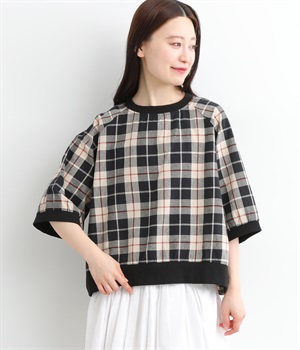 コットンオックスチェックリブ使いシャツ