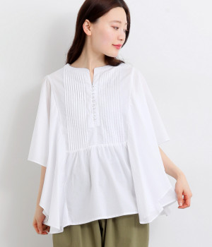 コットンローンピンタック多ボタンブラウス(オフ-L)