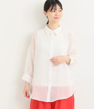 シア―ボイル襟付きシャツ(アイボリー-L)