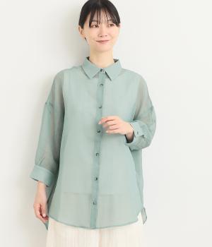 シア―ボイル襟付きシャツ(ブルーグレー-L)