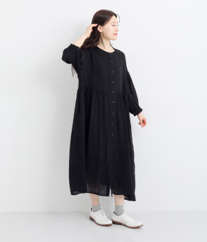 コットンWガーゼバルーンスリーブワンピース(クロ-M)