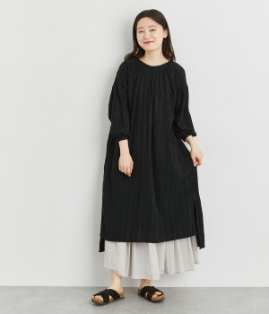 コットンローンライトドビーストライプリラックスワンピース