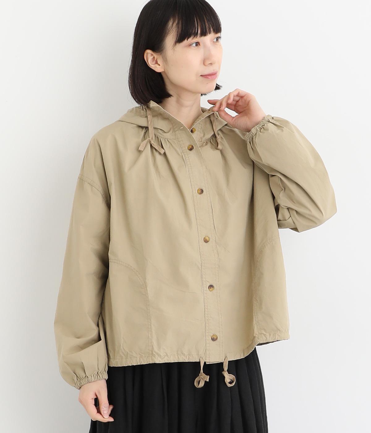 コットンダンプバイオウォッシュ加工フーディブルゾン(ベージュ-L)