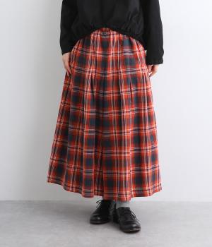 コットンオックスチェックワイドパンツ(レッド-M)