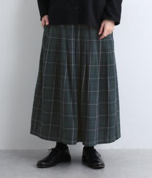 コットンビエラチェックタックワイドパンツ(ネイビー-L)