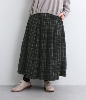 コットンビエラチェックタックワイドパンツ(クロ-M)