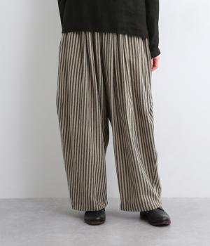 コットンビエラストライプ膝タックパンツ
