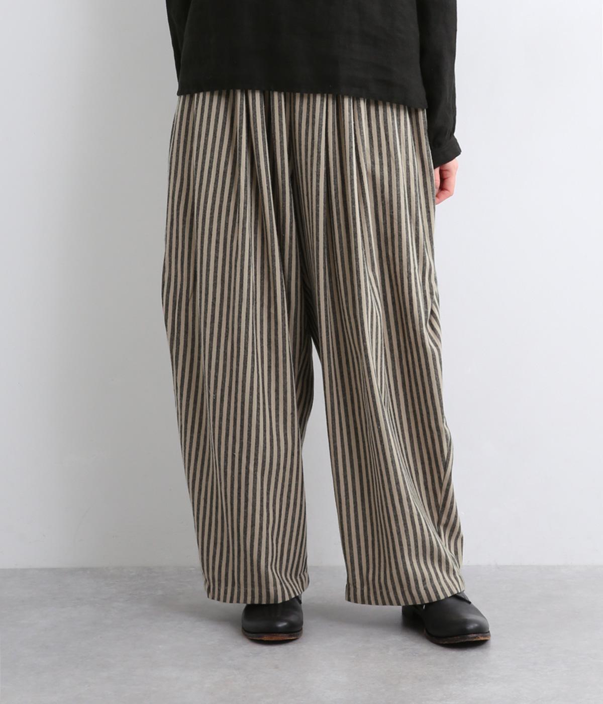 コットンビエラストライプ膝タックパンツ(ベージュ-M)