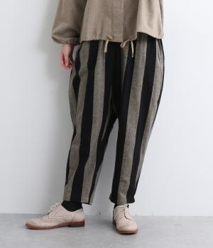 コットンビエラビッグストライプパンツ(クロ-L)