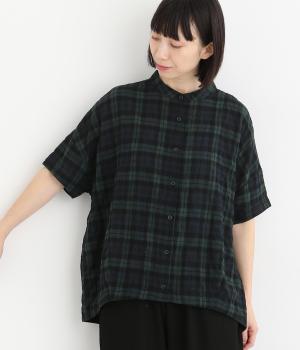 シャーリングスタンドカラーシャツ