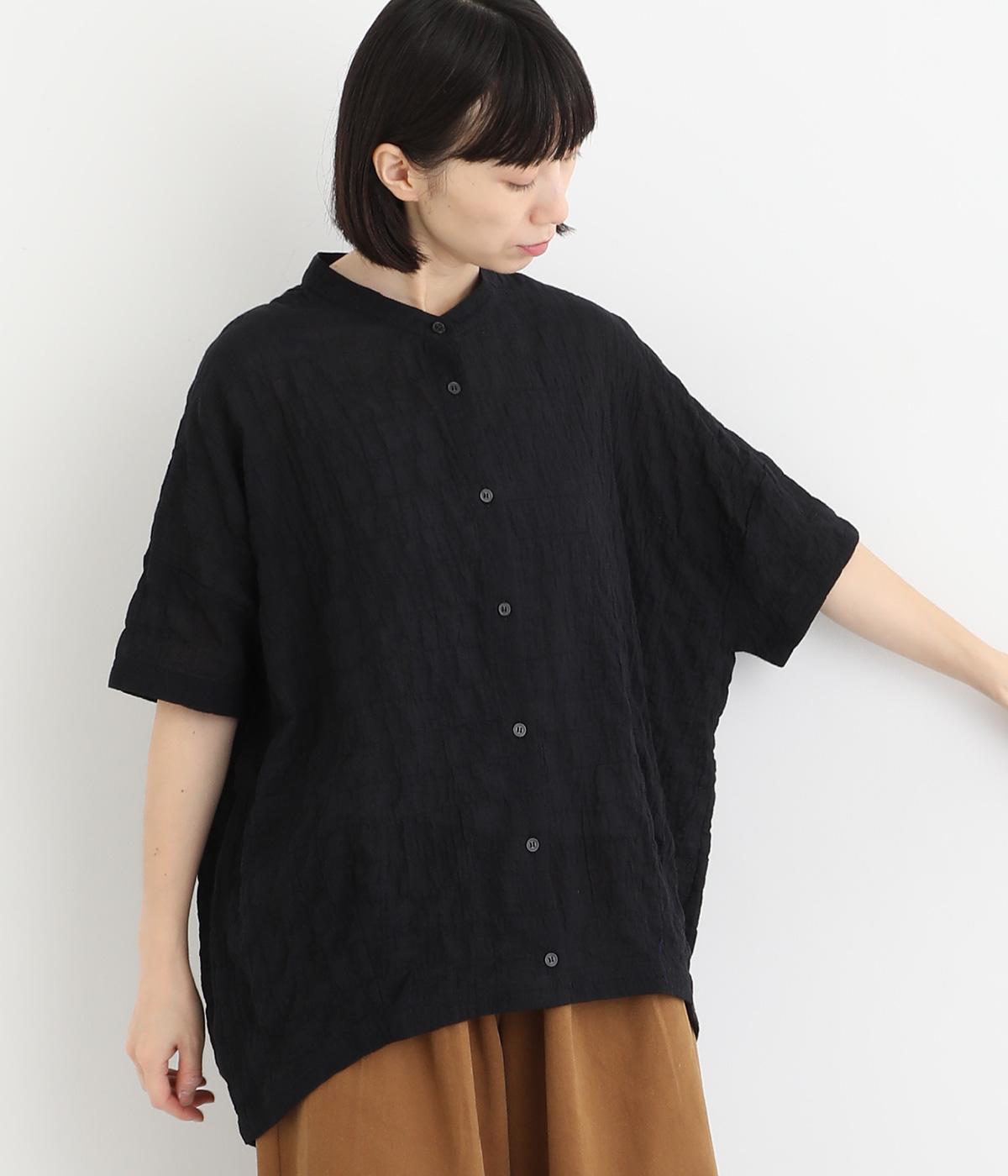 シャーリングスタンドカラーシャツ(クロ-L)