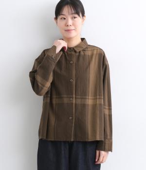 コットンリネンビッグチェック襟付シャツ