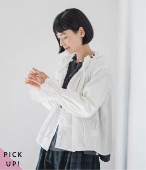 別注｜袖スカラップ刺繍ブラウス(オフホワイト-M)