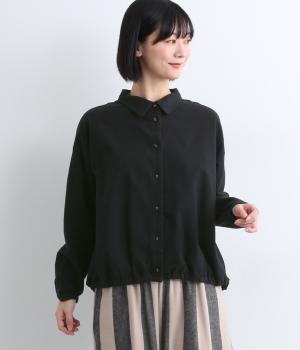 コットンネル襟付きシャツ(クロ-M)