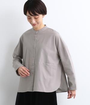 コットンネルバンドカラー切替シャツ(グレー-M)