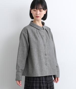 ウールヘリンボ襟付きシャツ