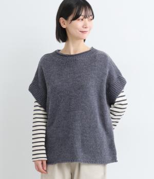 天竺ロールネックニットベスト(ネイビー-L)