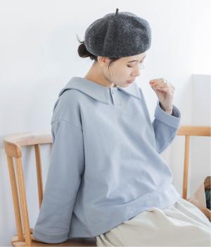 別注｜大きめ襟の裏毛プルオーバー(アイスブルー-ML)