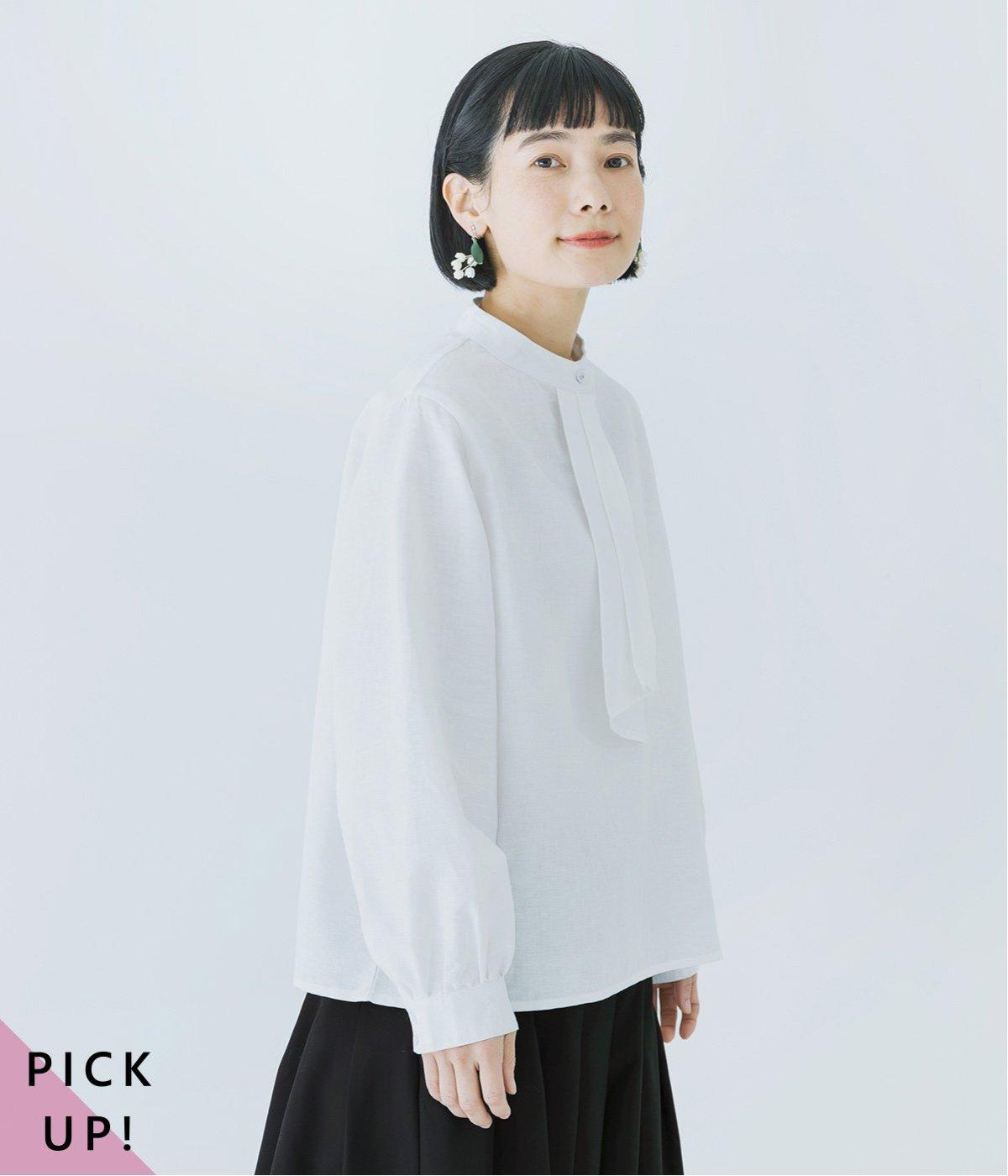 別注｜リネンコットンボウタイブラウス(オフホワイト-M)