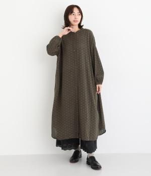 コットンサークルレースバンドカラーワンピース