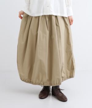 コットンダンプバイオウォッシュ加工裾ゴムスカート(ベージュ-M)