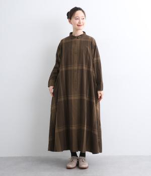 コットンリネンビッグチェックシャツワンピース
