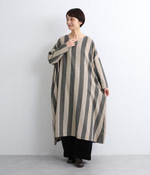 コットンビエラビッグストライプＶネックワンピース