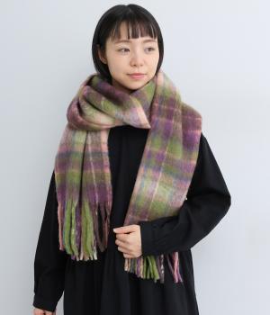 チェック柄大判マフラー(パープル-F)