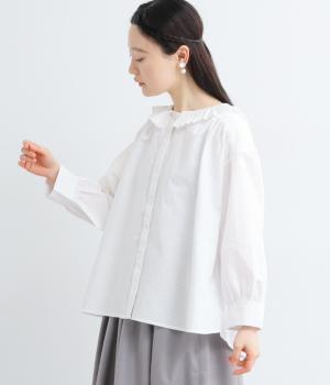 リネンコットンオックス　タック襟ブラウス