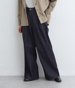 11ozデニムツータックシックレッグパンツ(インディゴ-M)