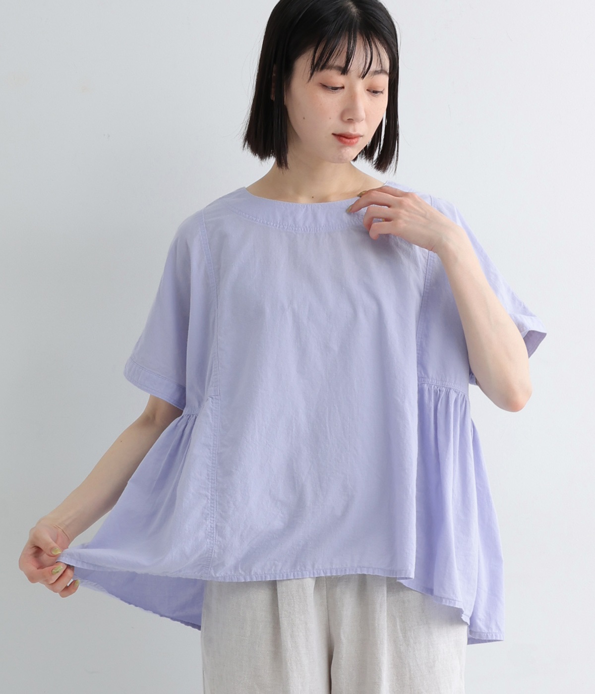コットンローンサイドギャザーシャツ