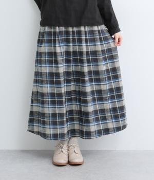 コットンスラブチェック起毛タックフレアスカート