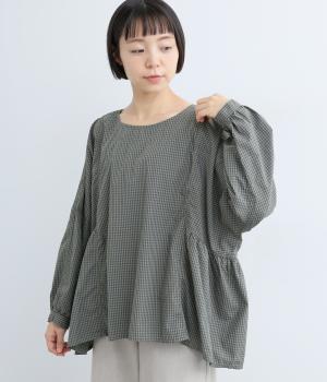 超長コットンタイプライターサイドギャザーロングシャツ