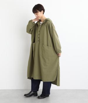 コットンシーツクロスフードワンピース(オリーブグリーン-F)