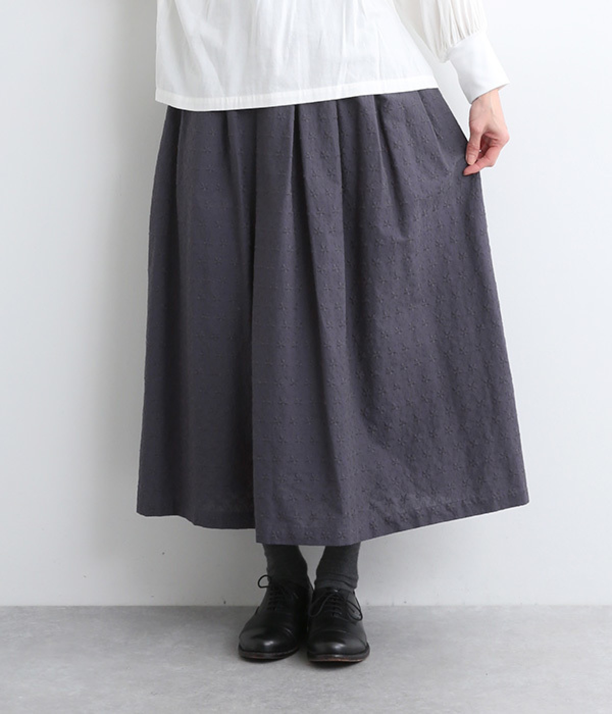 コットン花柄刺繍スカート(パープル-ONESIZE)