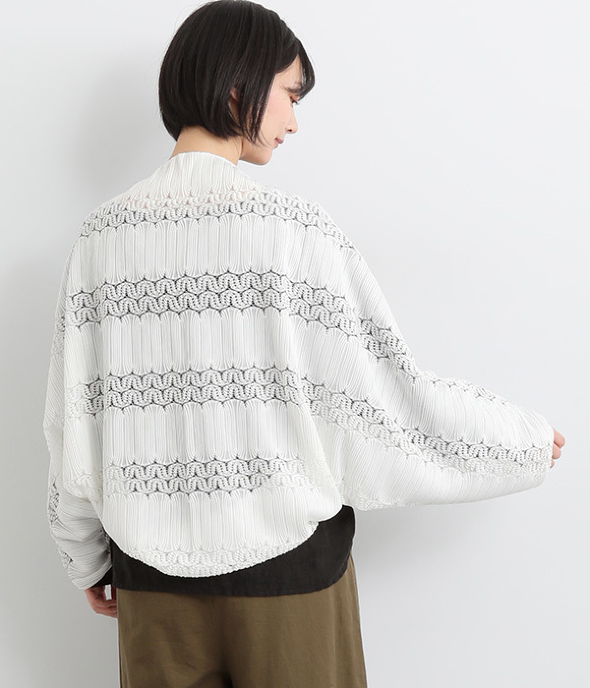 レーシーボーダー2wayカーディガン(オフホワイト-ONESIZE)