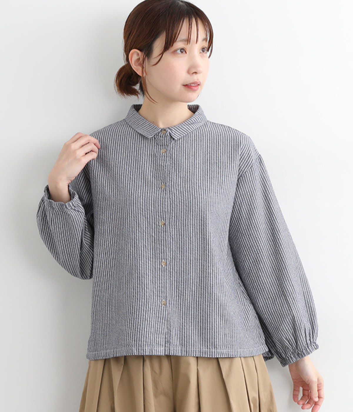 セルロースポリエステルプリント ギャザーブラウス