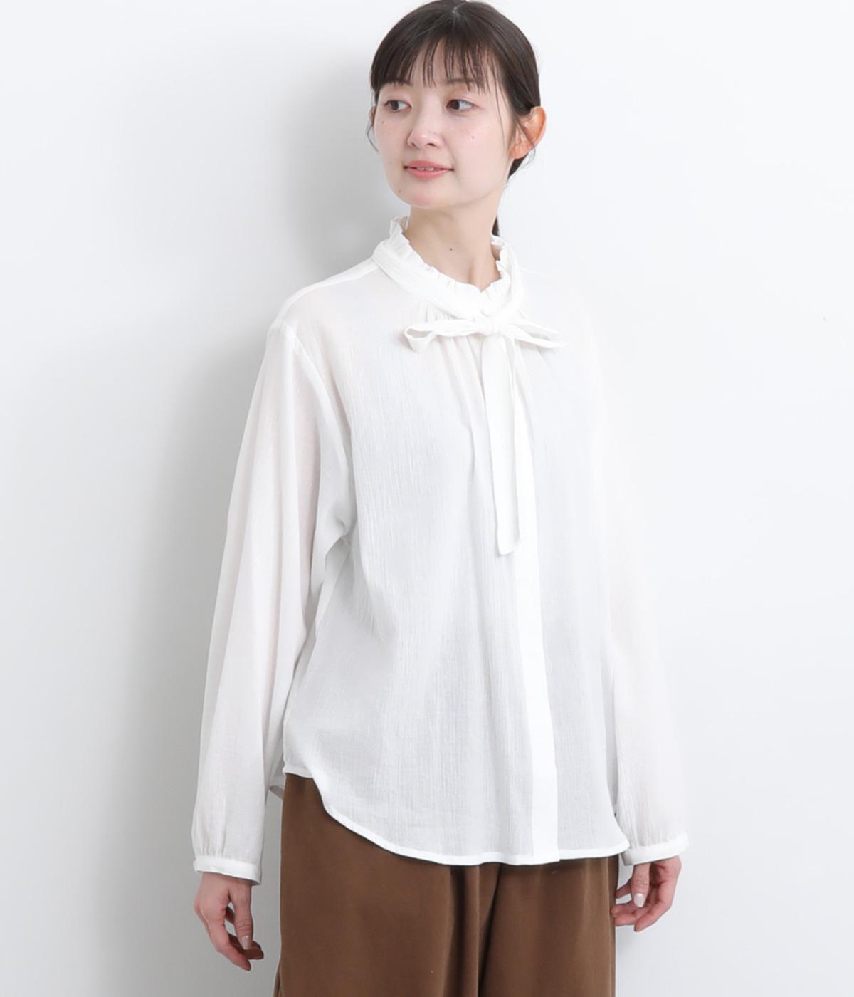 コットンシフォンボウタイブラウス(オフホワイト-F)