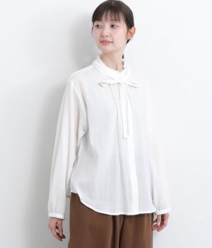 コットンシフォンボウタイブラウス(オフホワイト-F)