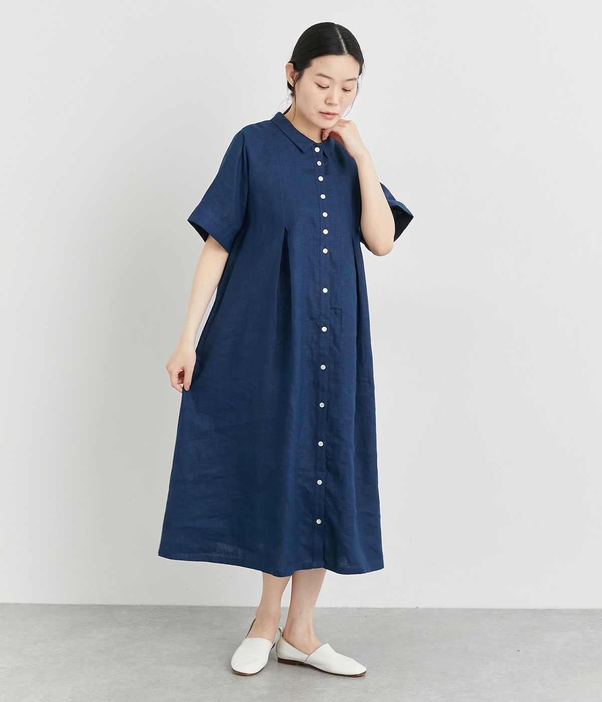 WRYHT　開襟ブラウス　ONE-PIECE COLLAR BLOUSE　青　2 WRYHT 開襟ブラウス ONE-PIECE COLLAR BLOUSE 青 2