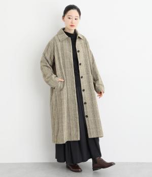 ウール混ヘリンボーンチェックコート