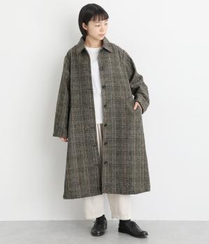 ウール混ヘリンボーンチェックコート(ブラック-F)