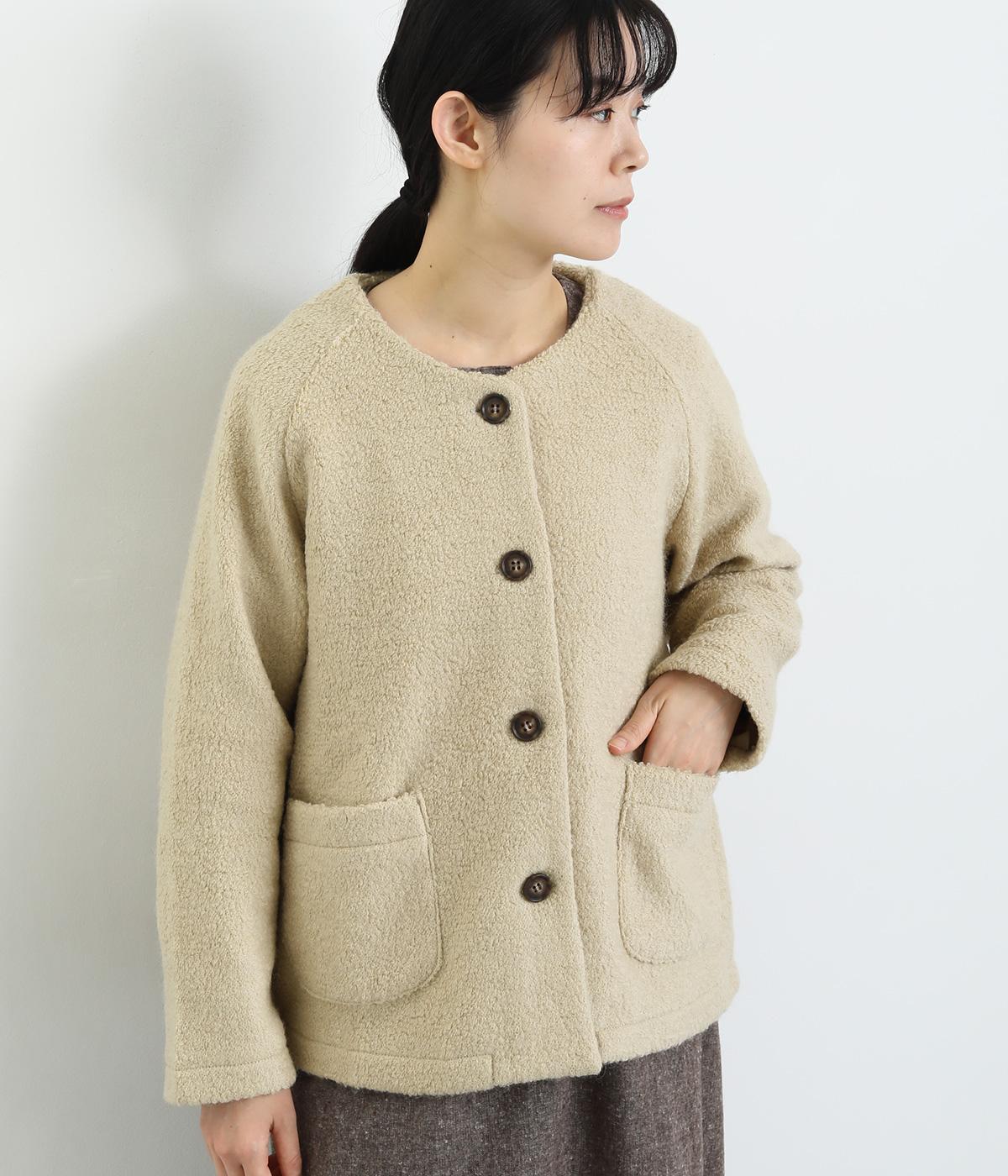 ループヤーンカットソー　ノーカラージャケット(ベージュ-F)