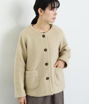 ループヤーンカットソー　ノーカラージャケット(ベージュ-F)