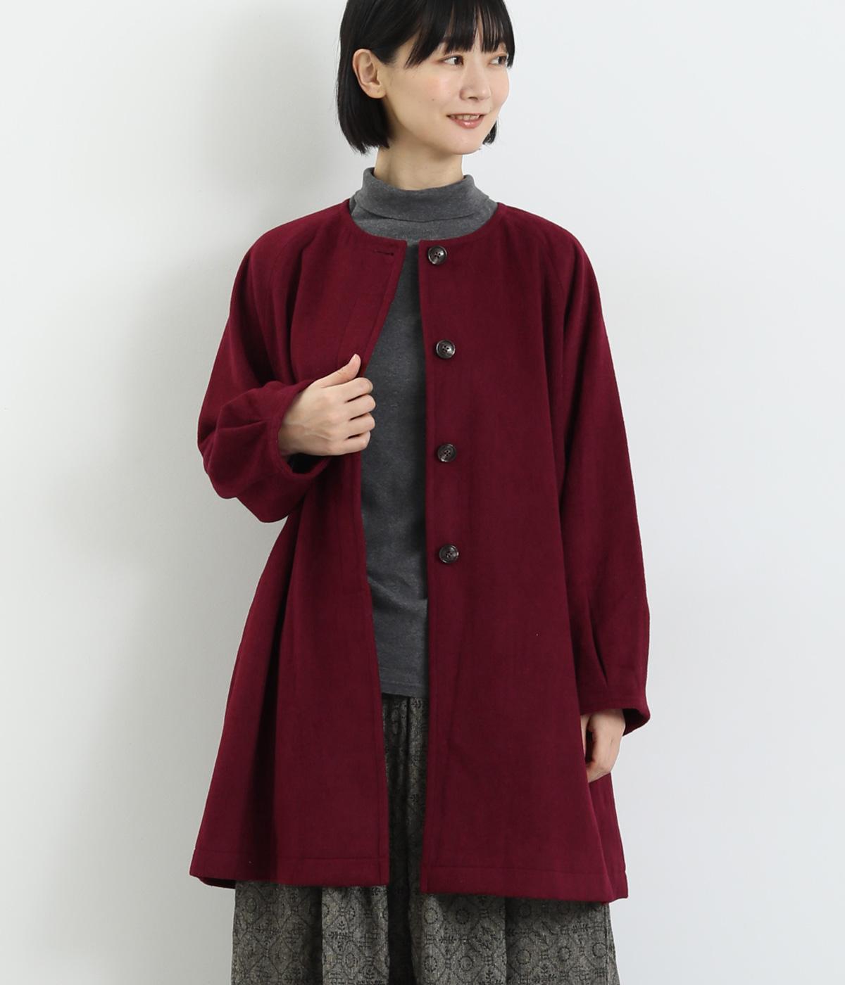 ビーバークロス　袖タックミドル丈コート(ワインレッド-F)