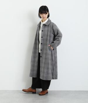 綾織チェック　ロングコート(チャコール-F)
