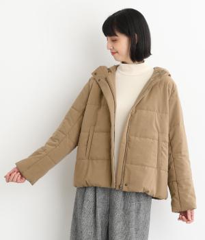 中綿入りテンセルレーヨンハーフコート(ベージュ-F)