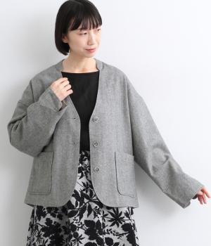 ツイード微起毛　ノーカラージャケット