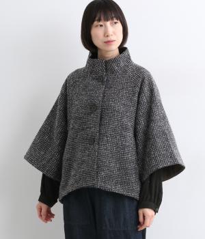 レトロチェック　ポンチョジャケット(ブラウン-F)
