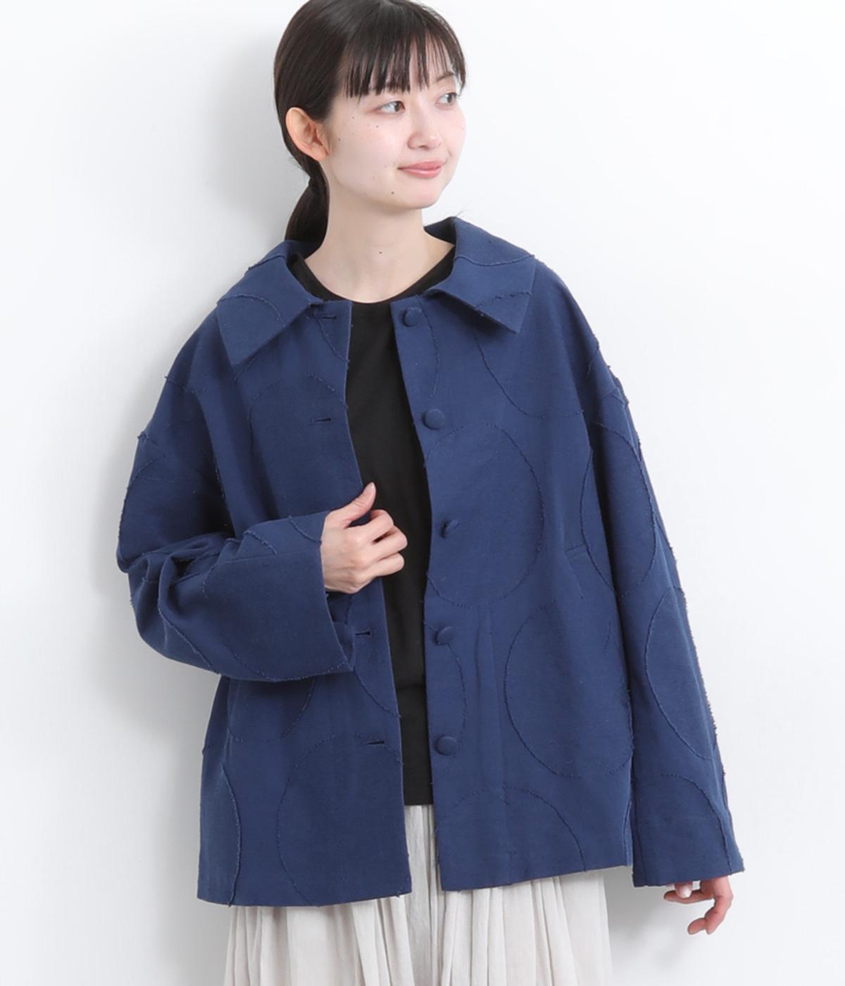 コットンリネンドットジャカードコート(ネイビー-F)